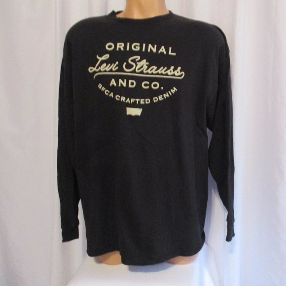 Levis Graphic 2XL T-Shirt Long Sleeve Crew Neck Cotton Black STAINED - Picture 1 of 9